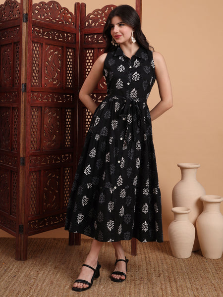 Midi Dress with Belt Front